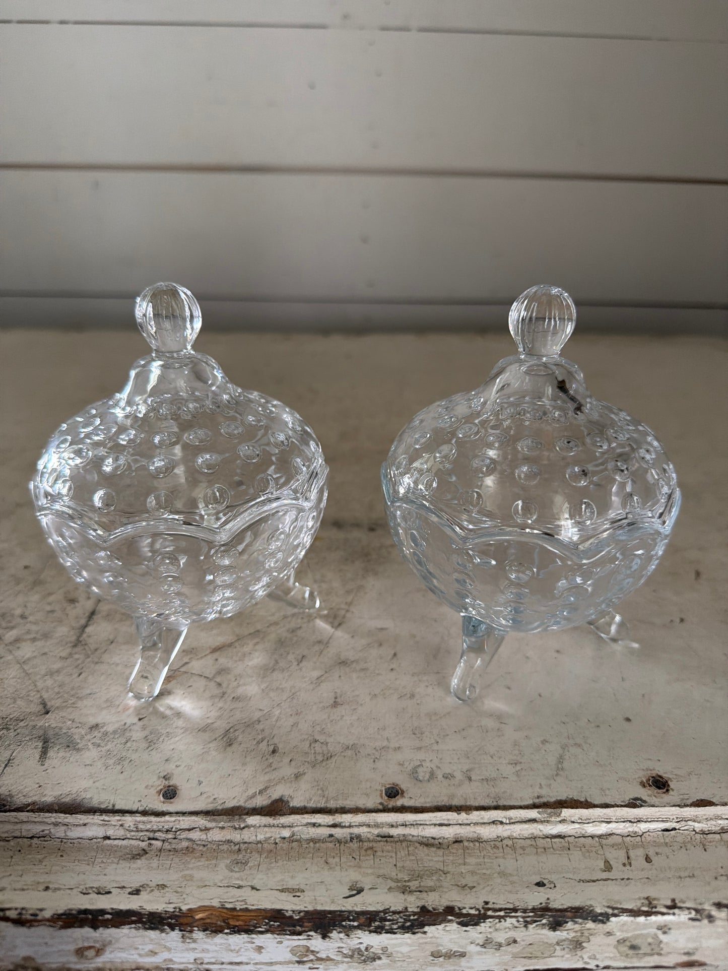 Glass Candy dish with lid and Swiss dot design sold individually