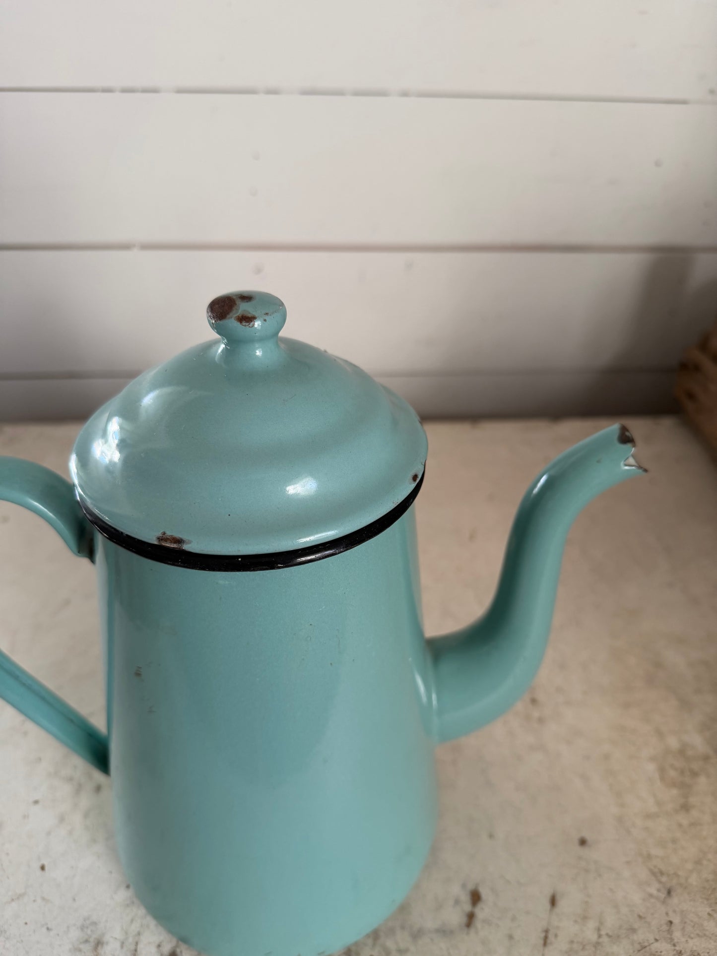Antique French Enamel Coffee Pot Teal