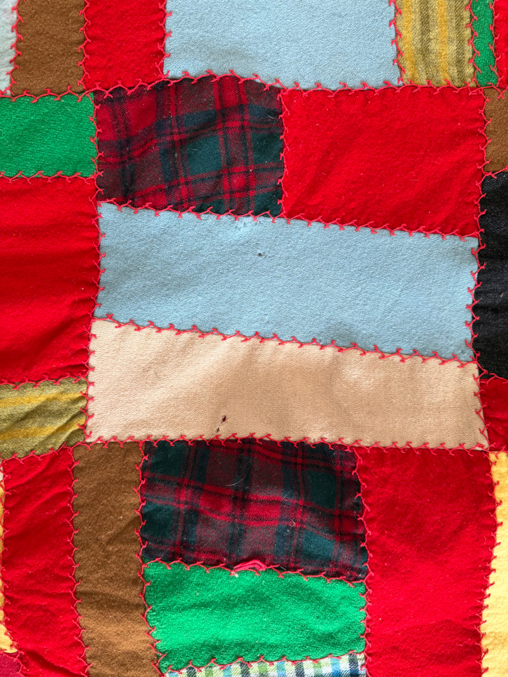 Vintage Hand Sewn Crazy Patchwork With Silken Red Backer as is some imperfections as shown