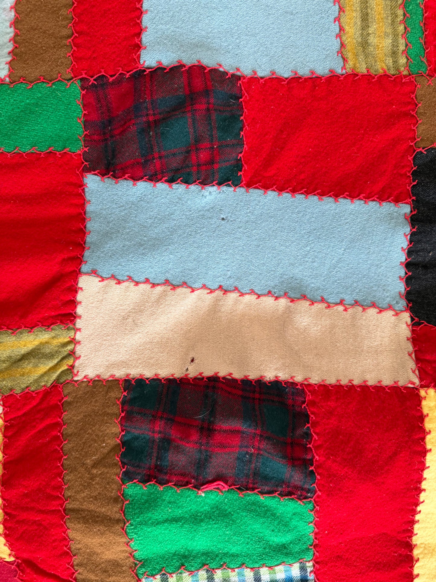 Vintage Hand Sewn Crazy Patchwork With Silken Red Backer as is some imperfections as shown