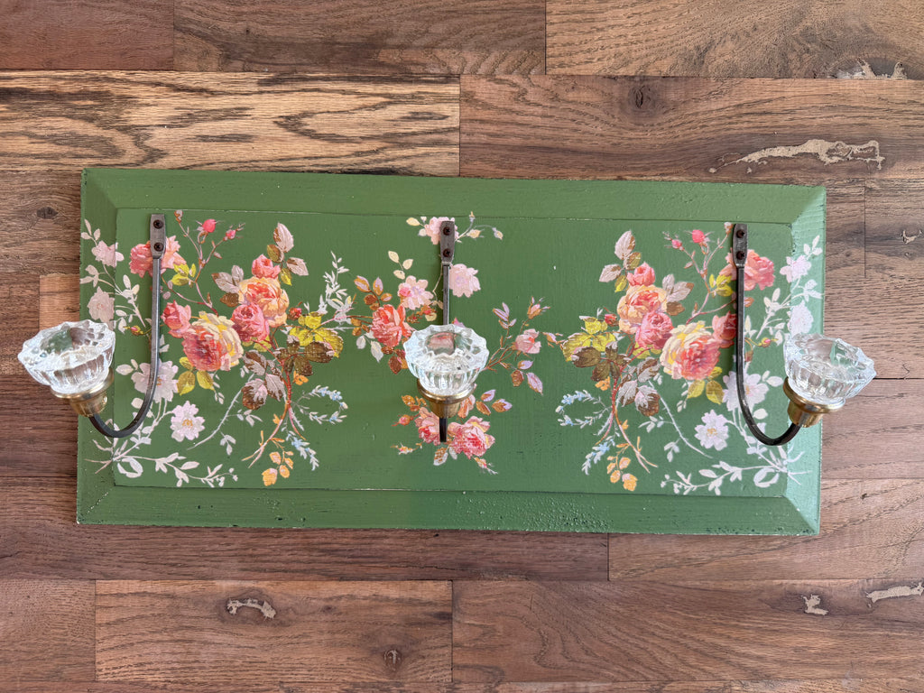 Hand Painted Coat Rack with Glass Knobs