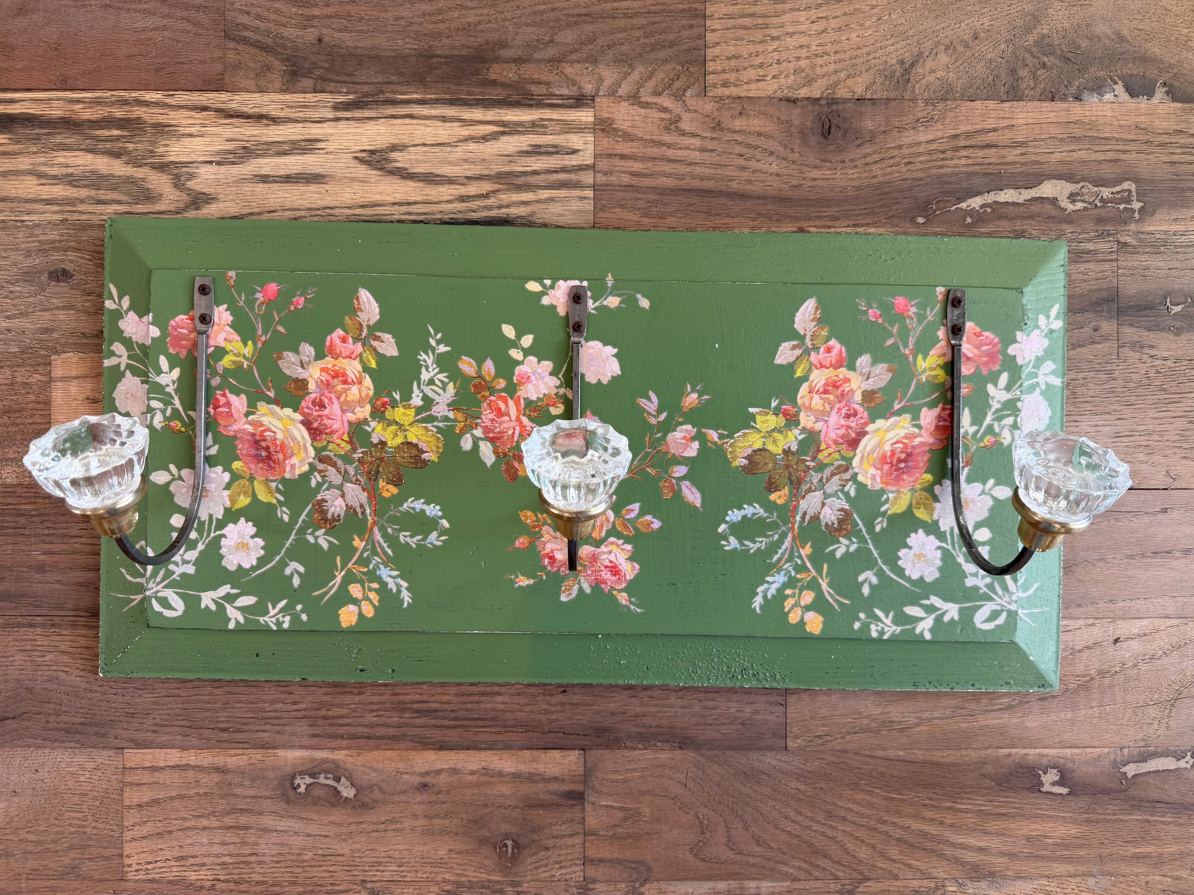 Hand Painted Coat Rack with Glass Knobs
