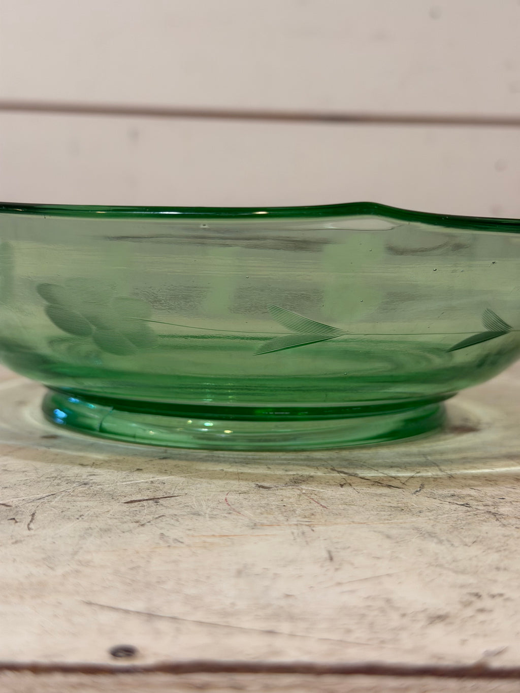 Antique Uranium Green Glass With etching and Handles