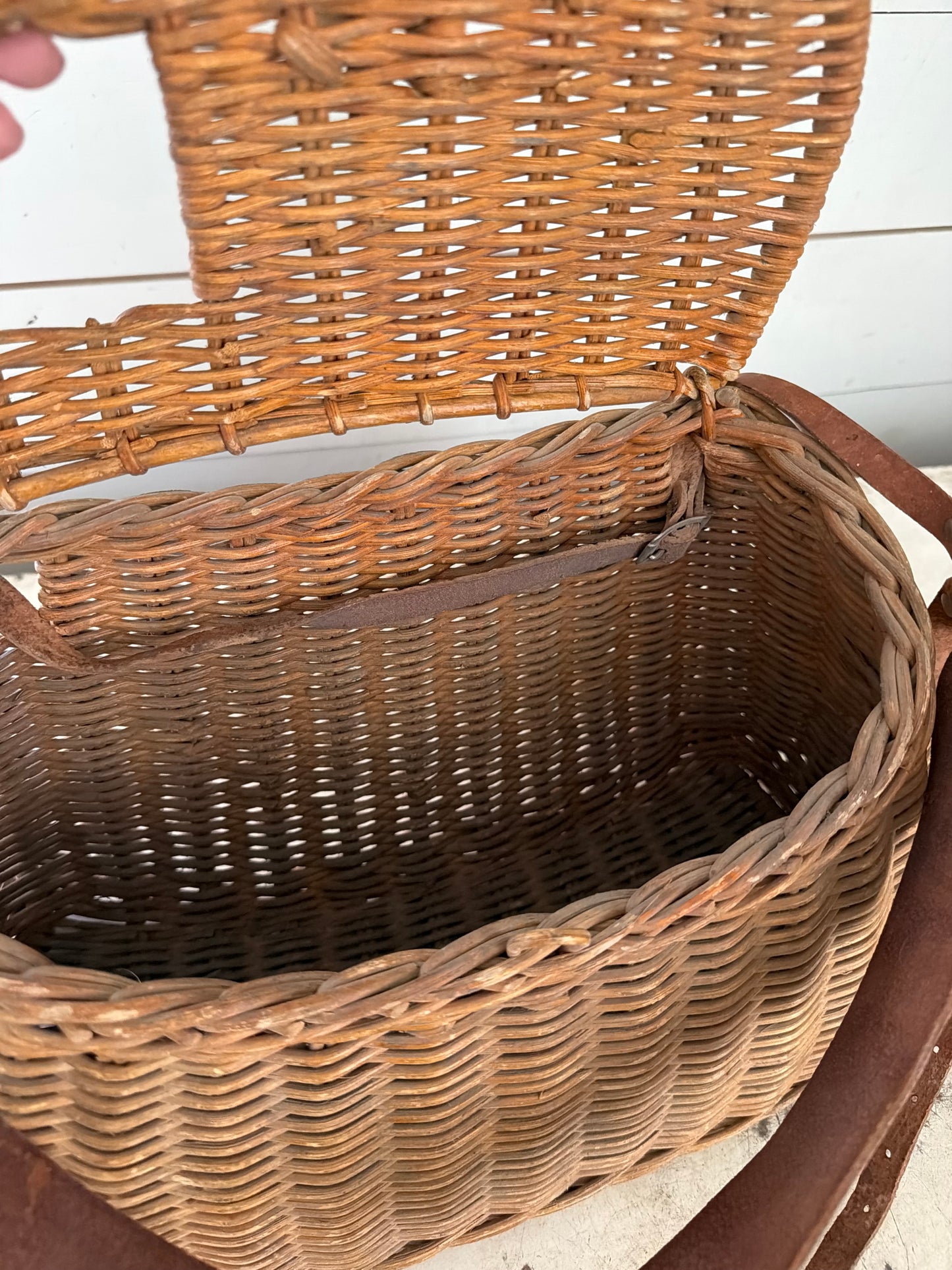 Vintage Fishing Creel basket with Leather Strap