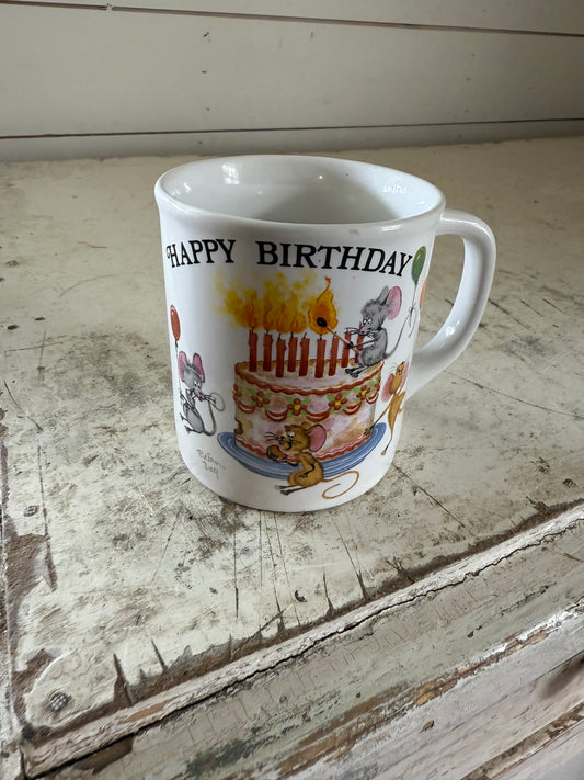 Vintage Happy Birthday Mice Cake & Candles Coffee Mug Made In Japan