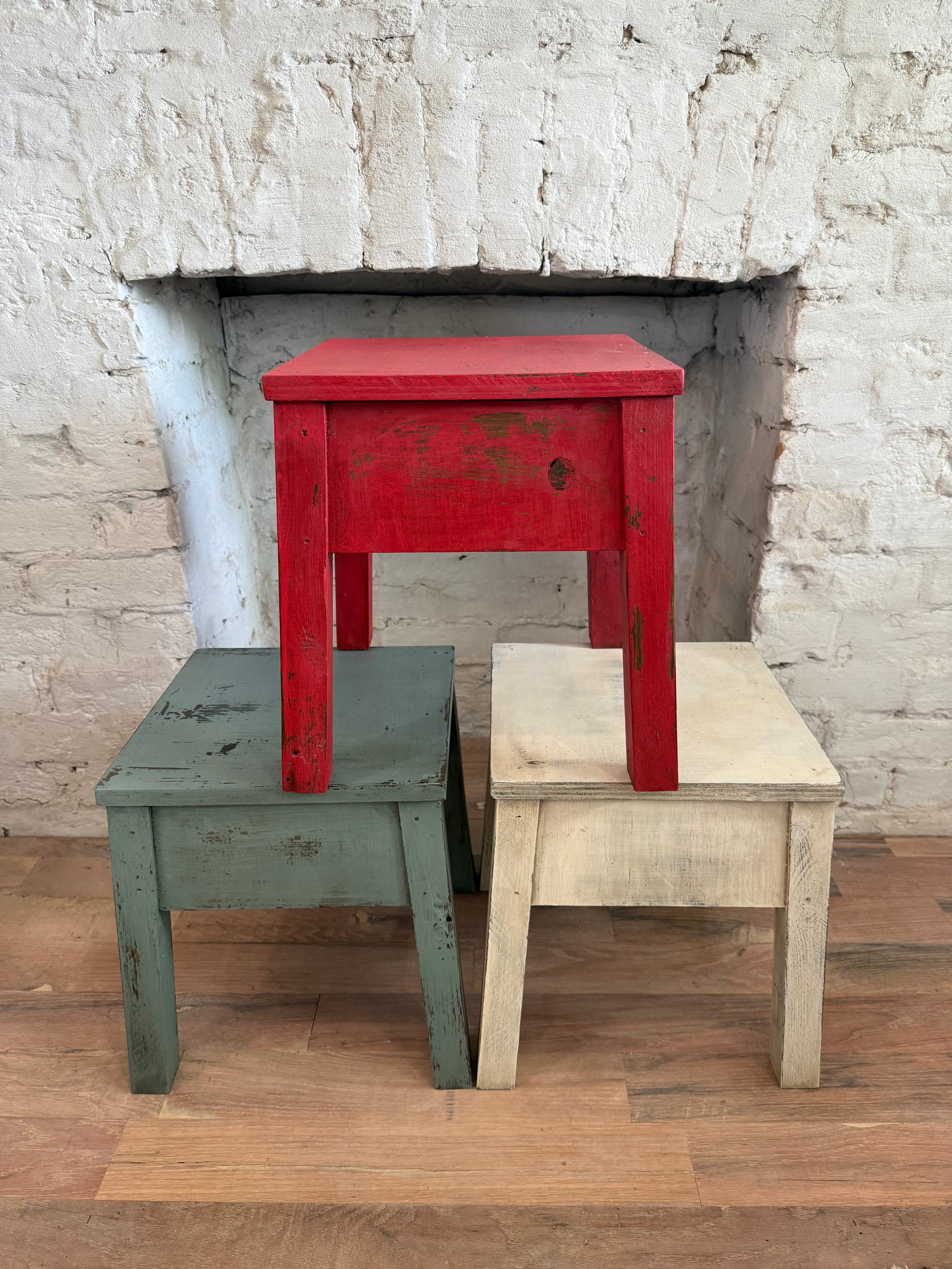 Handmade square wooden stools - sold individually 13.75x12x12”
