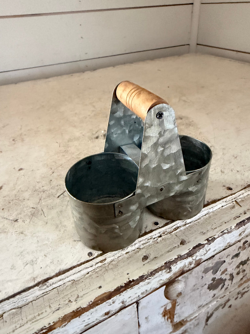 Galvanized, salt, pepper shaker holder