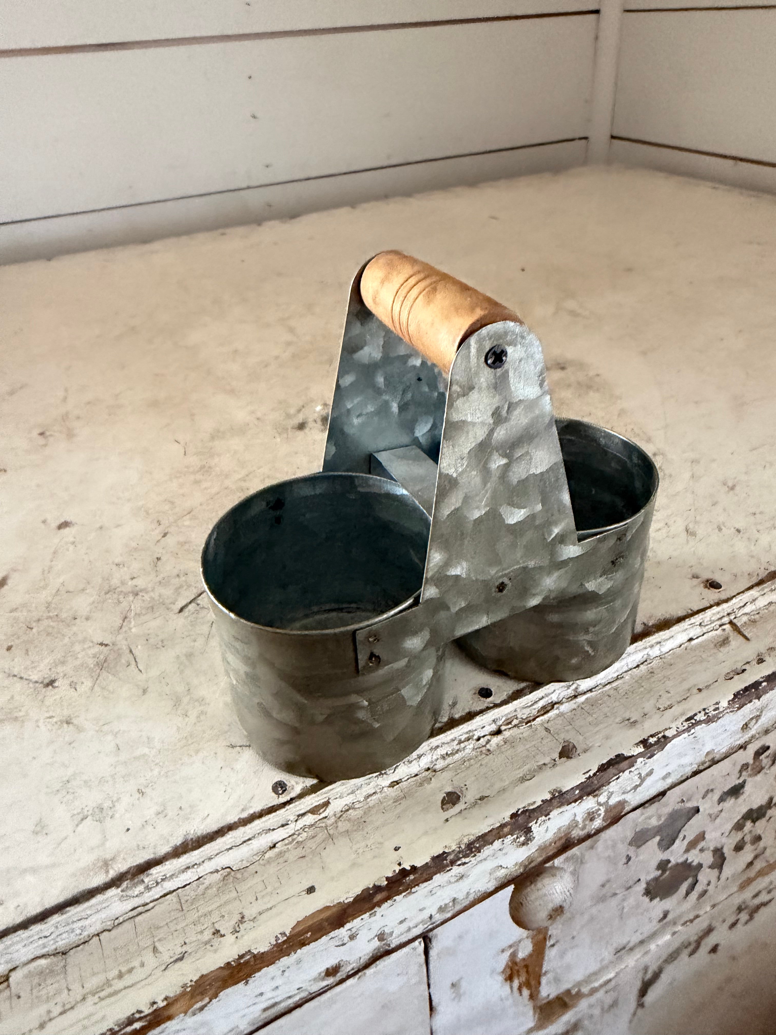 Galvanized, salt, pepper shaker holder