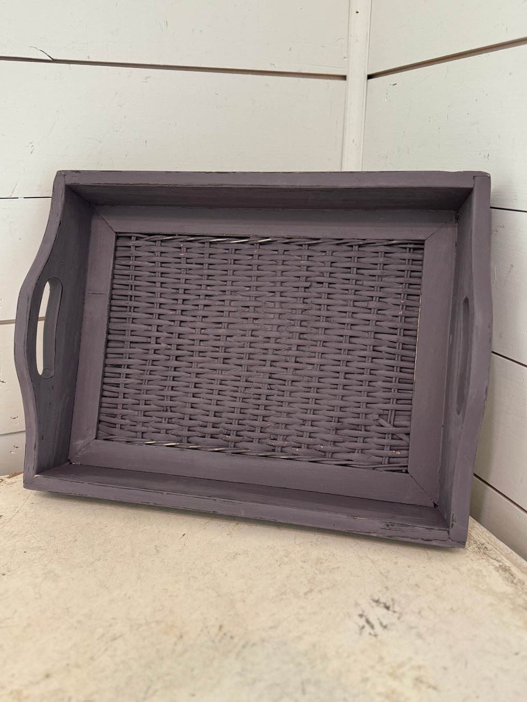 Tray with woven base hand painted
