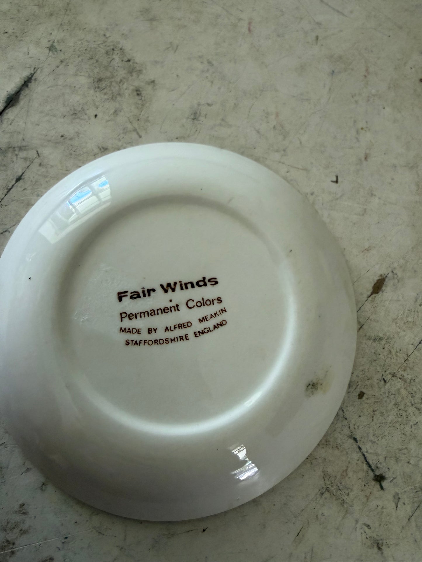 Fair Winds Alfred Meakin Certificate of Ownership Small Plate Butter pat size