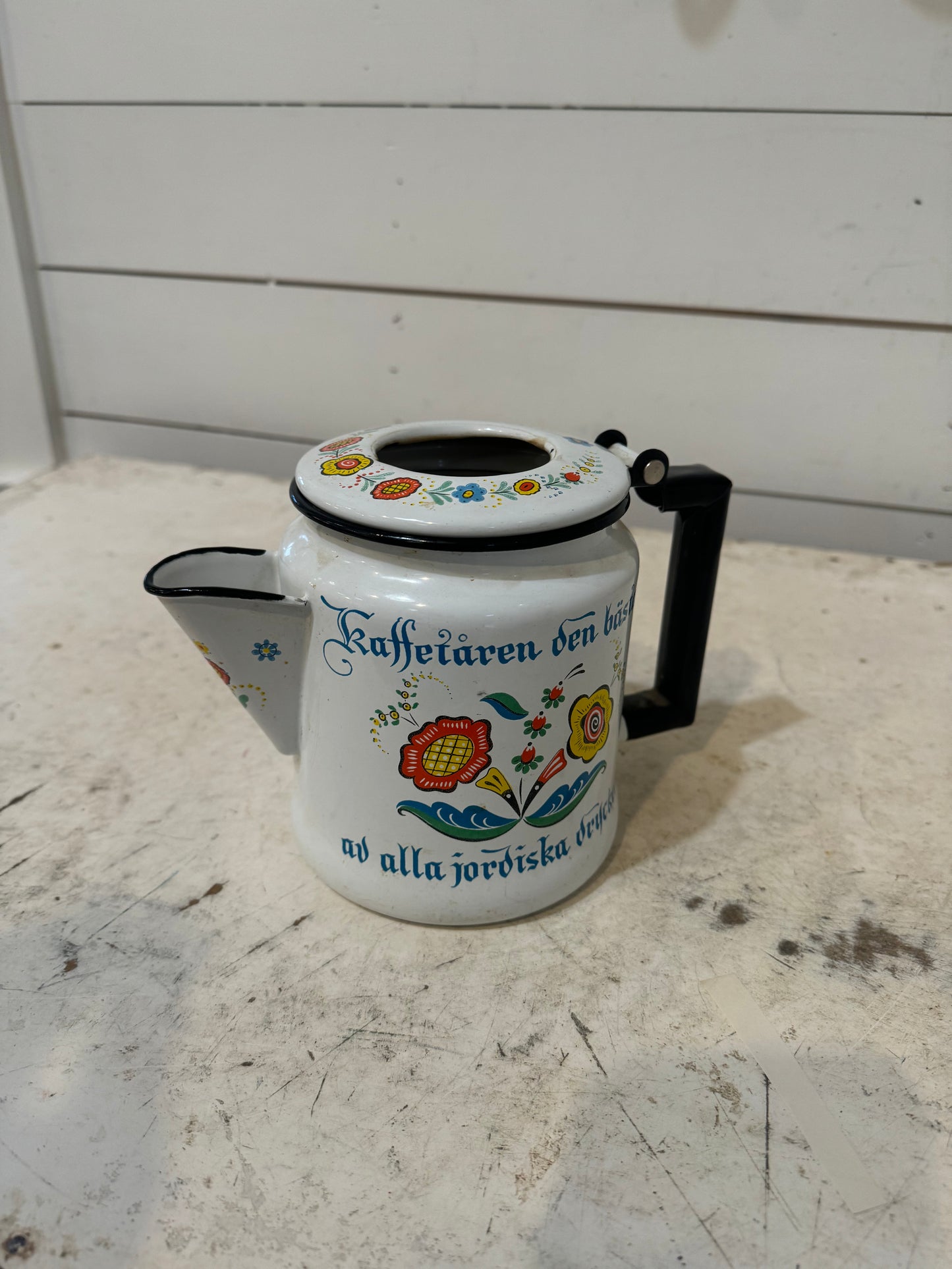 Vintage Swedish Enamel Coffee Pot