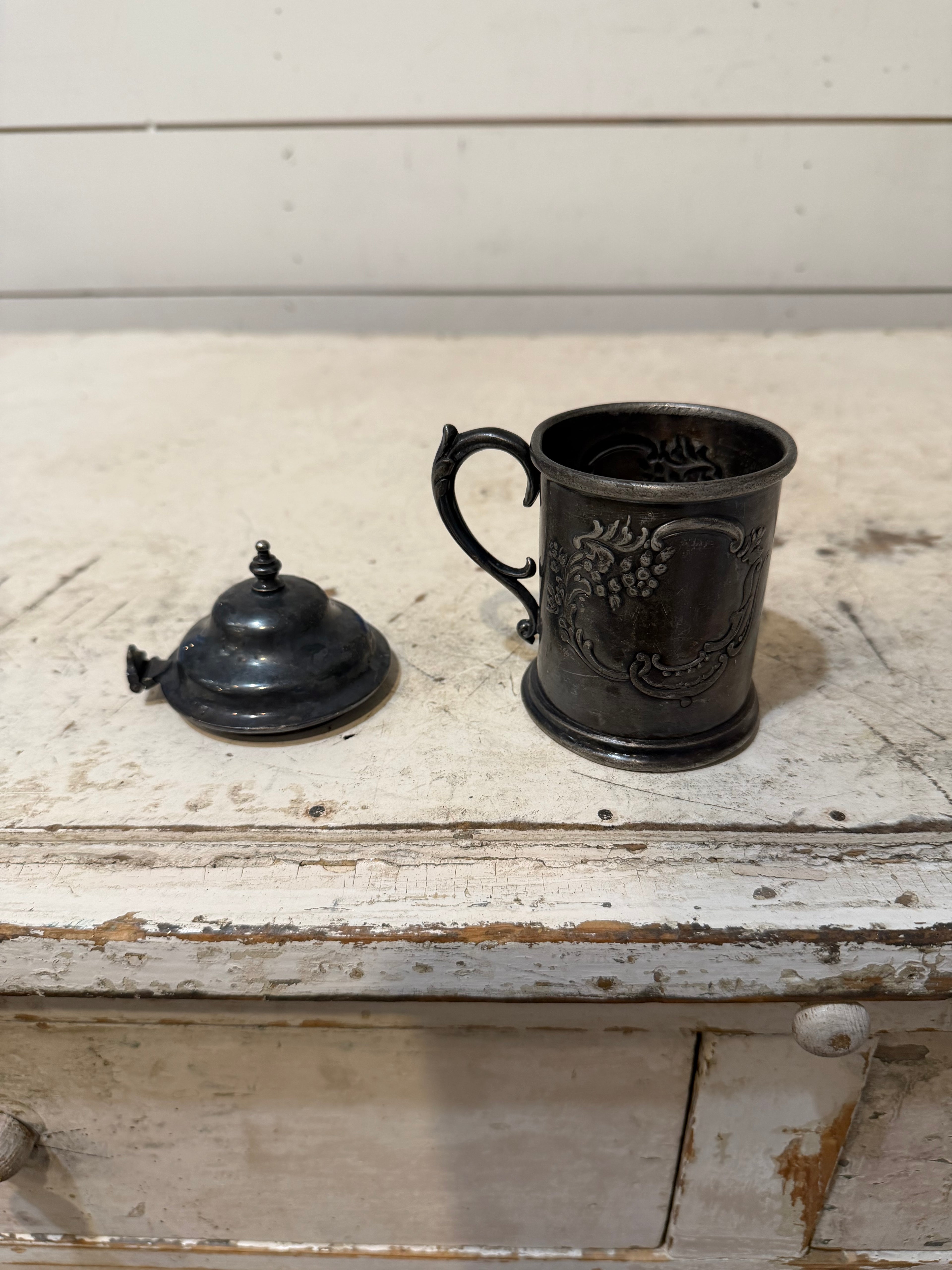 Antique Quadruple Silver Plate Mug (Lid is Included But Not Original)