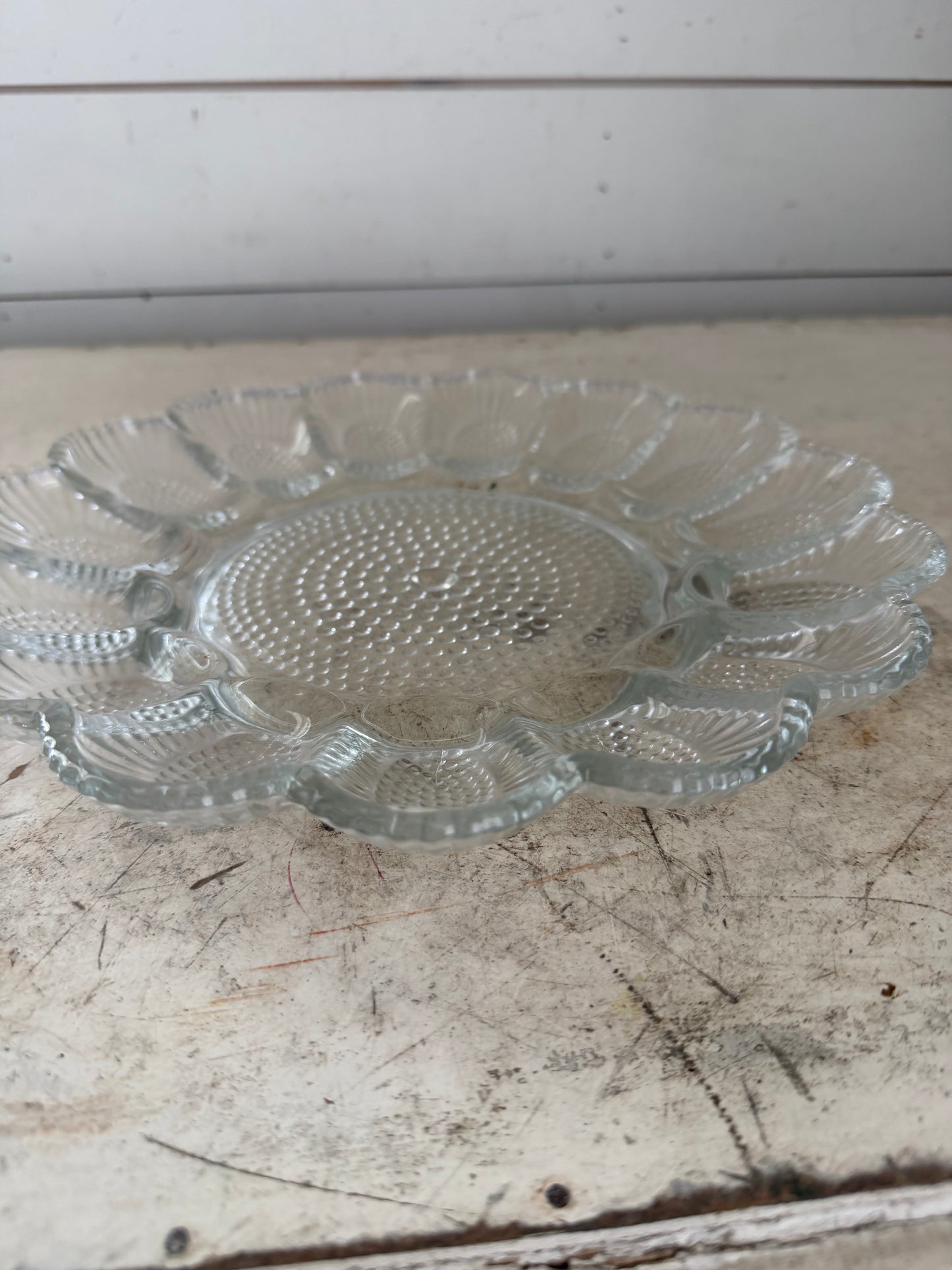 Vintage Egg Relish Serving 15 Plate Pressed Clear Indiana Glass 11" Hobnail USA