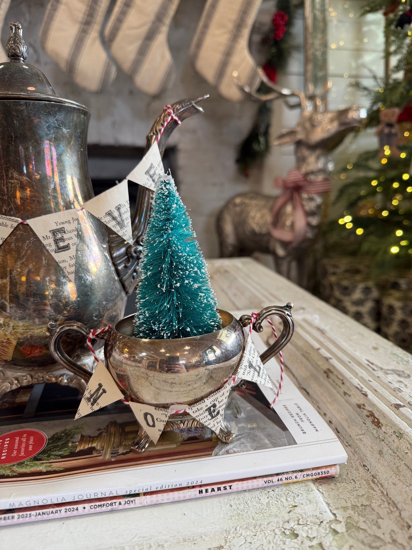 Tarnished Silver Teapots, sugar dishes and creamers with banners sold seperately