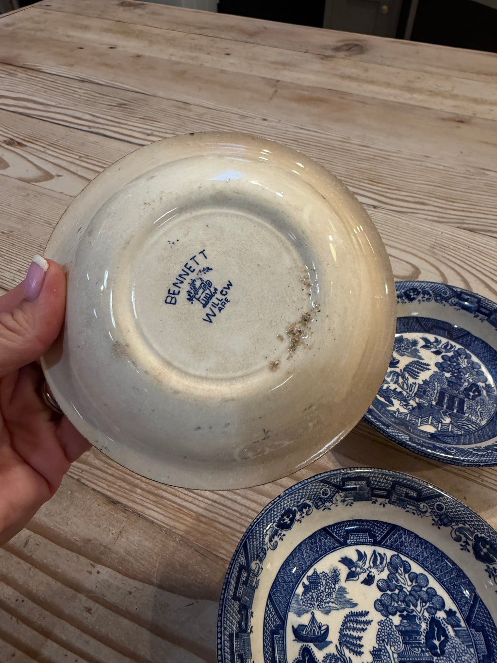 Antique blue Willow Bennett Ironstone bowl sold individually as is