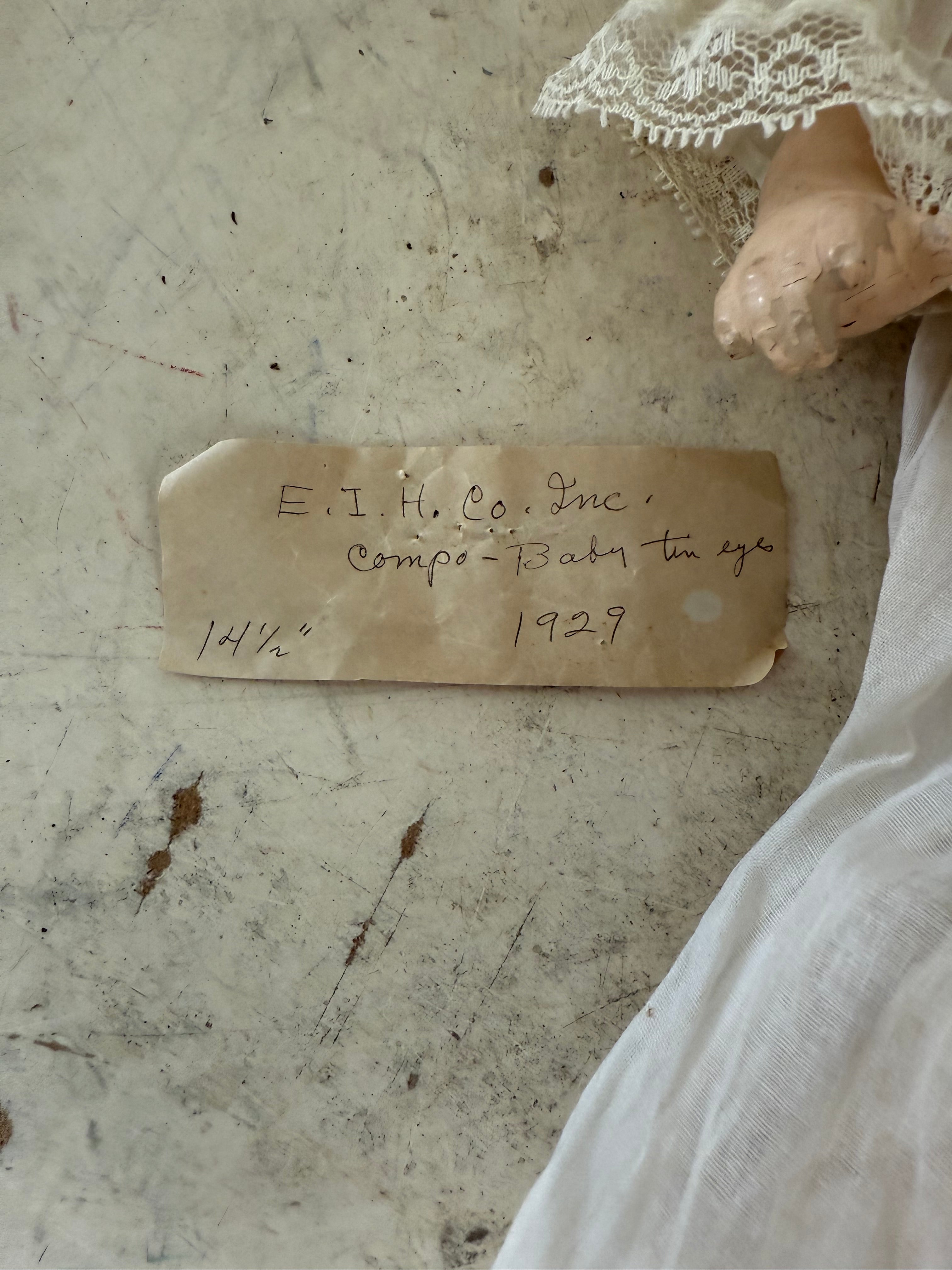 1929 Edward Imeson Horsman Toy Co Composition Baby with Tin eyes Doll