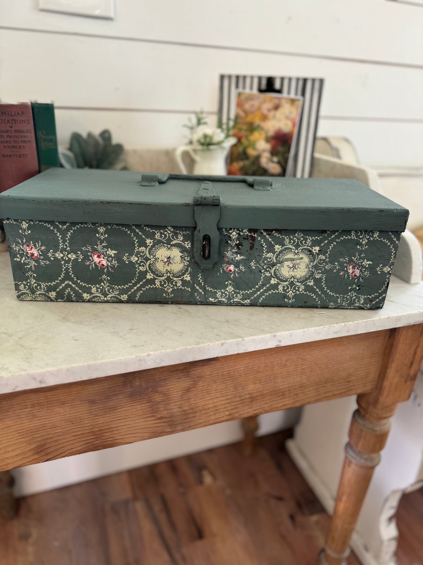 Chippy Painted Antique tool box - heavy gauge