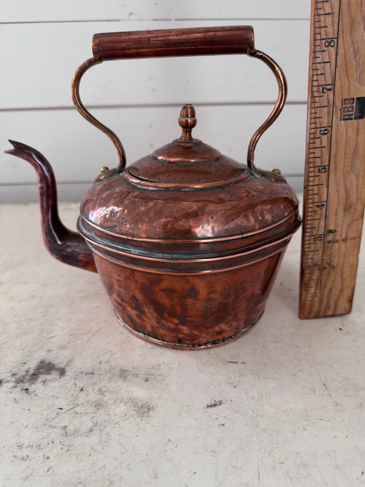 Antique Copper Kettle With Hand Rolled Copper Handle