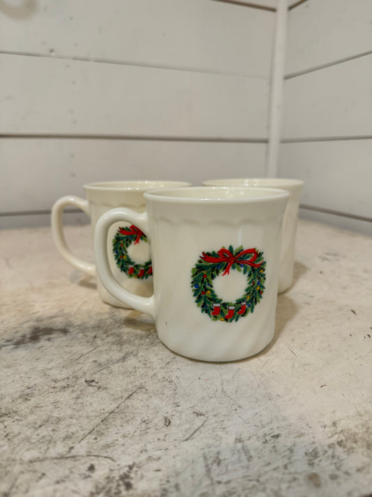 Wreath & Christmas tree mug two sided - Sold Individially