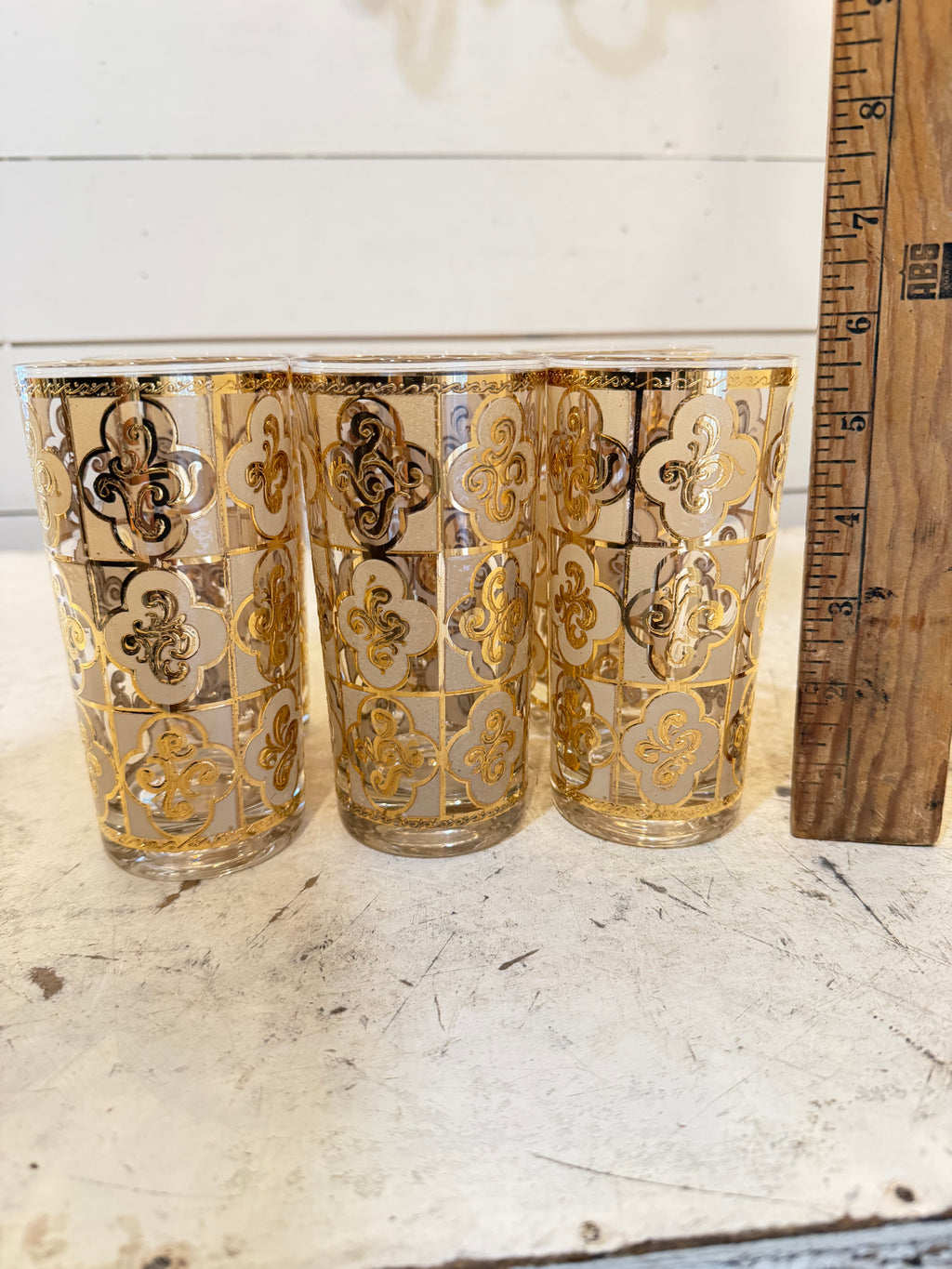 Vintage Culver Ltd. "Sallye" pattern highball glasses with 24 Karat Gold Lace design - Sold individually