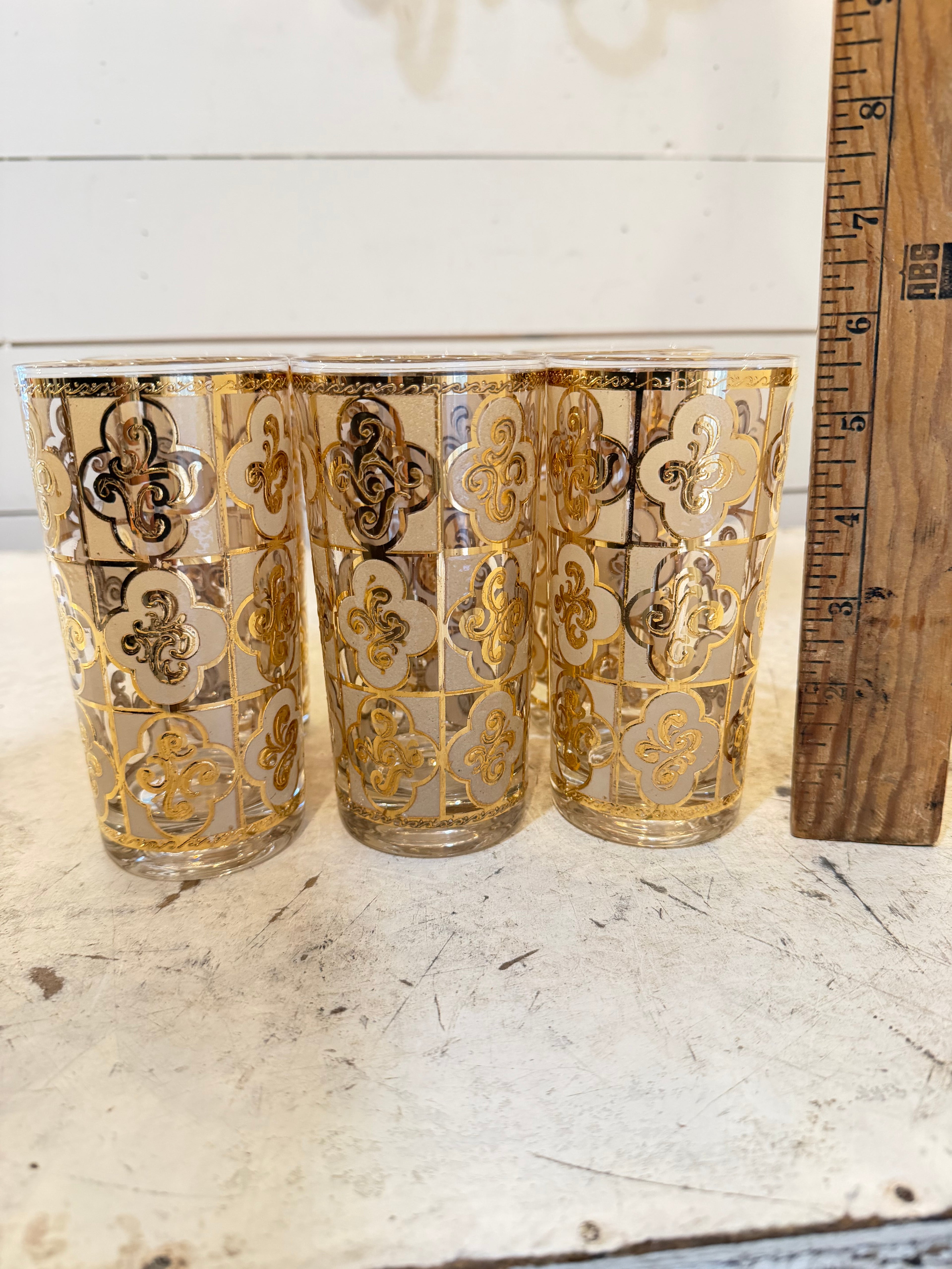 Vintage Culver Ltd. "Sallye" pattern highball glasses with 24 Karat Gold Lace design - Sold individually