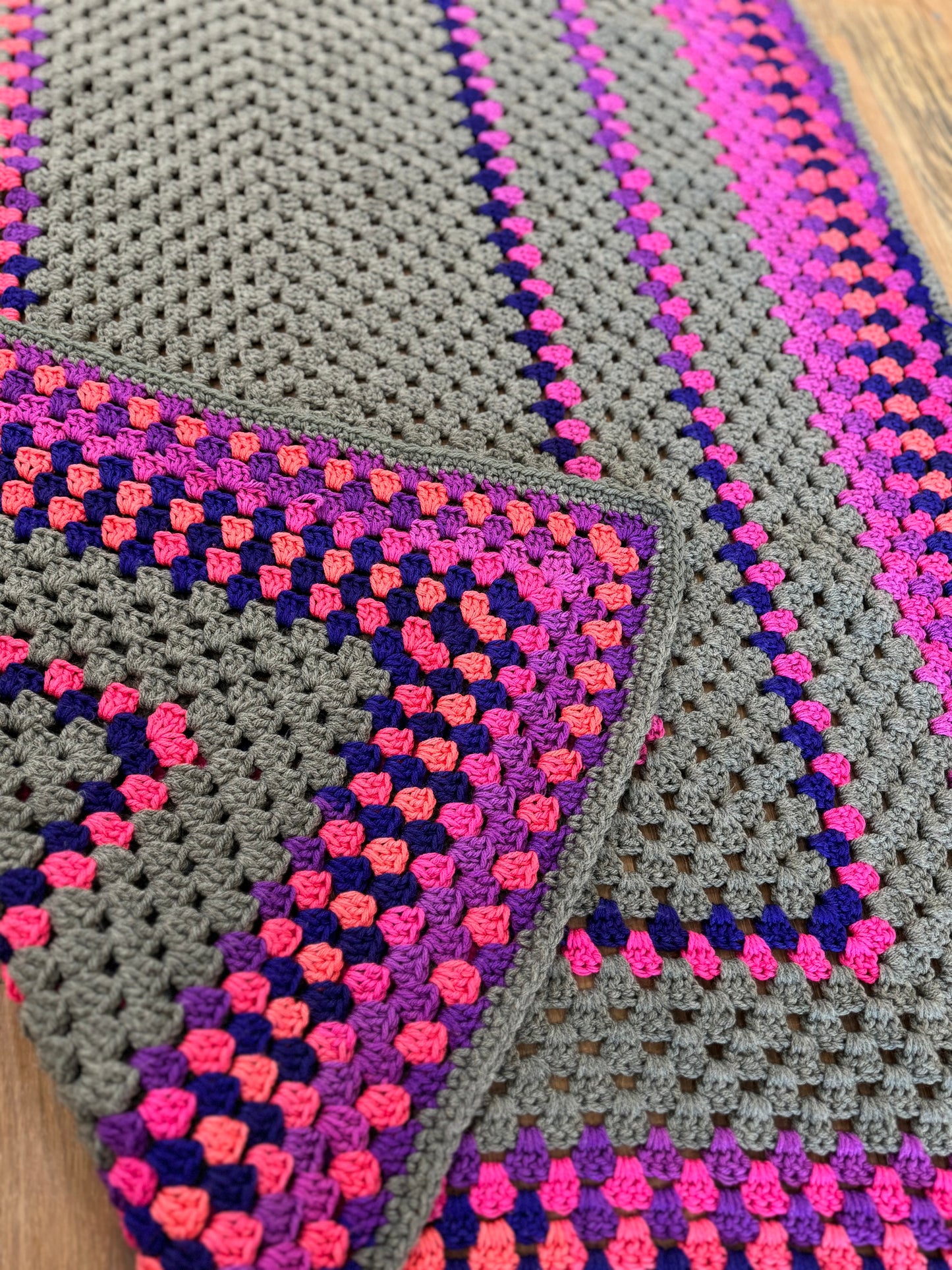 Gray, Violet & Hot Pink Afghan - 36x60”