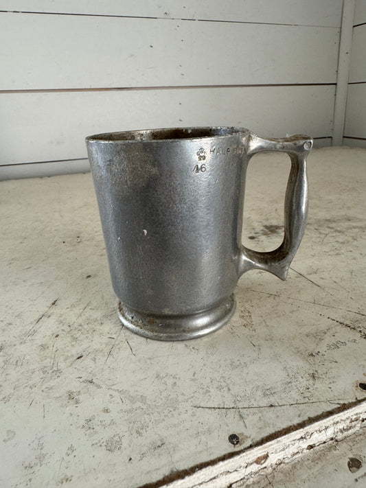 Antique Pewter Tankards– half Pint – have Engraved Kings Crown & Marks