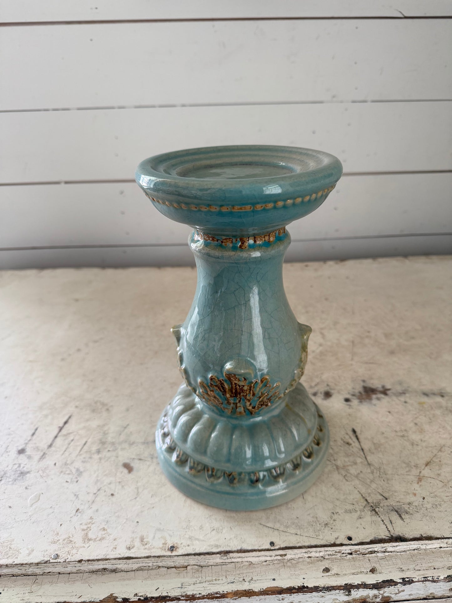 Turquoise Glazed Porcelain Candle holder With Crazing