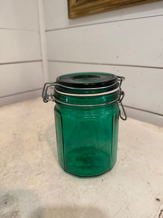 Vintage Emerald Green Hermetic Jar Canister