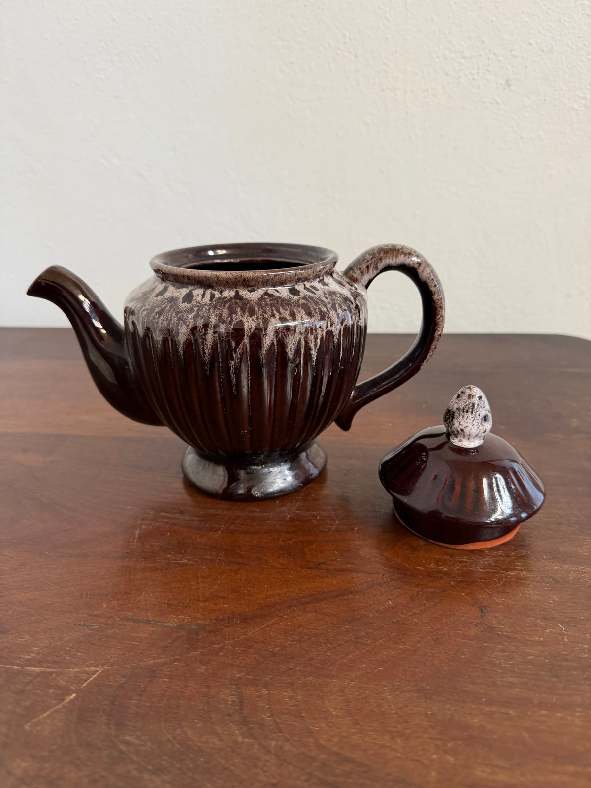 Vintage Brown Drip Glaze Teapot