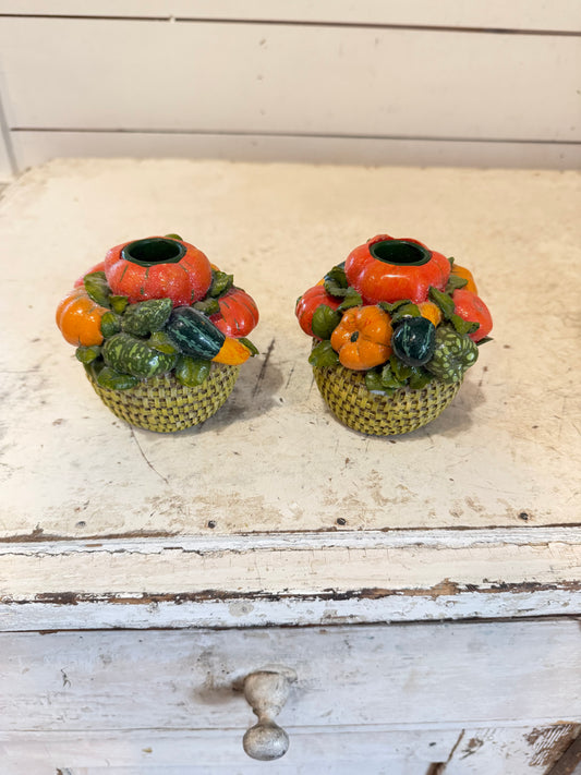 Vintage Fitz and Floyd Fall Harvest Pumpkin candleholders