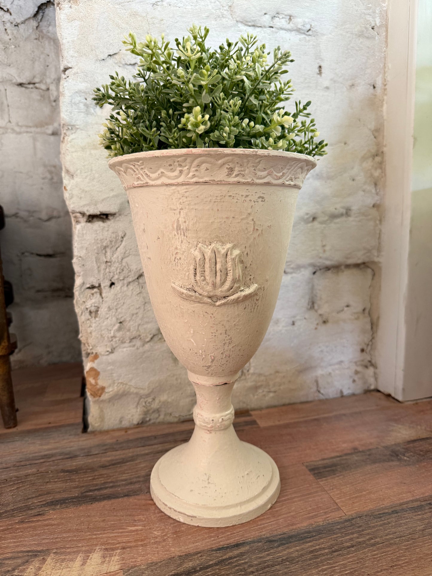 Cream Hand Painted Metal Vase - Greenery not included