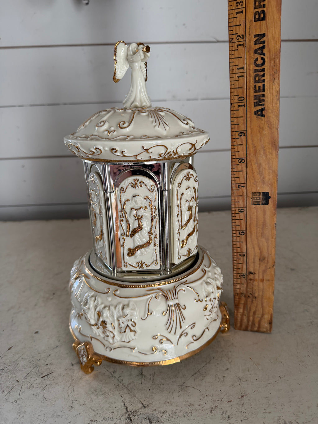 Mr. Christmas Angel Carillon Music Box Rare Carousel Figure  - music plays, but it does not turn