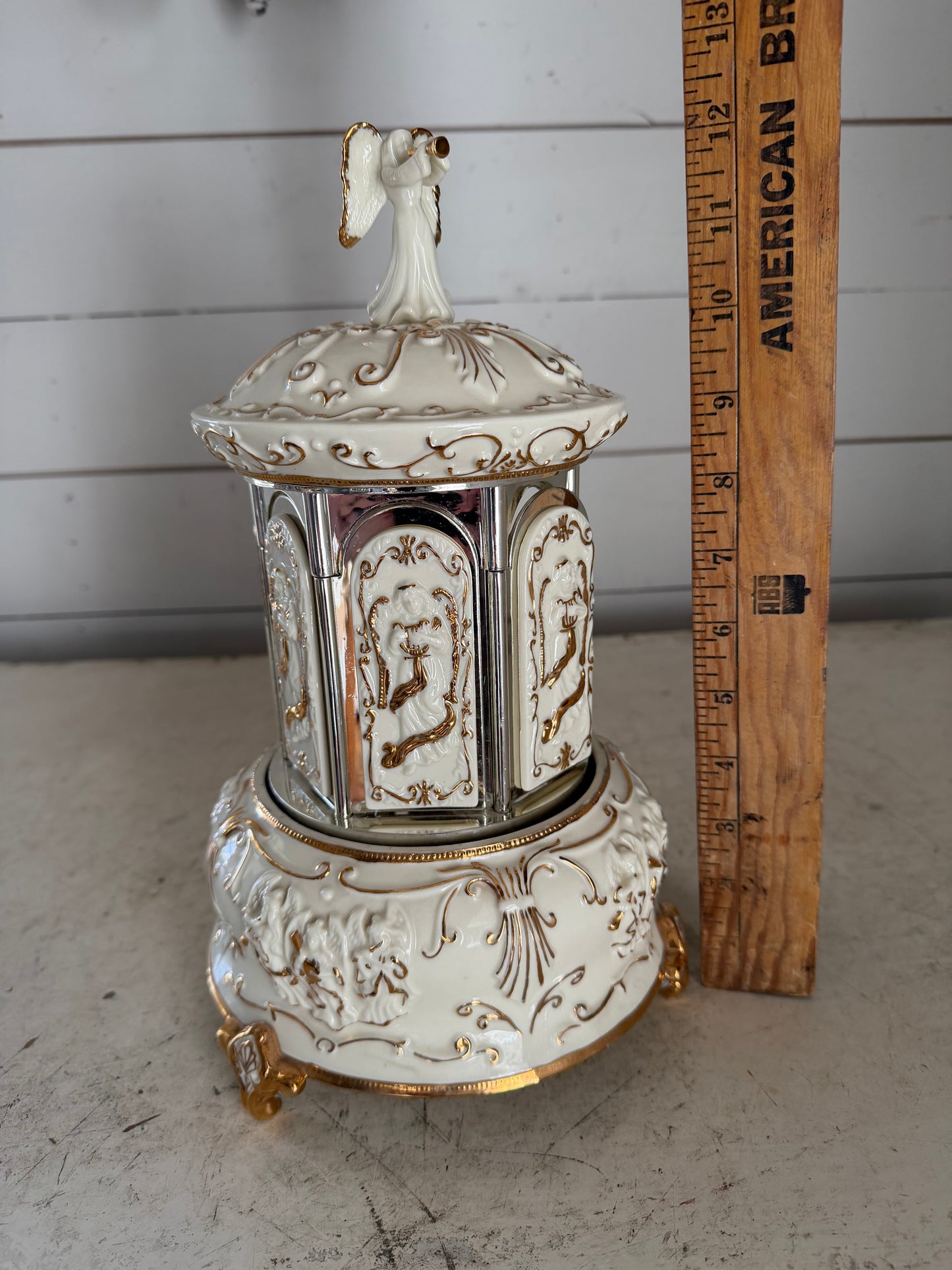 Mr. Christmas Angel Carillon Music Box Rare Carousel Figure  - music plays, but it does not turn