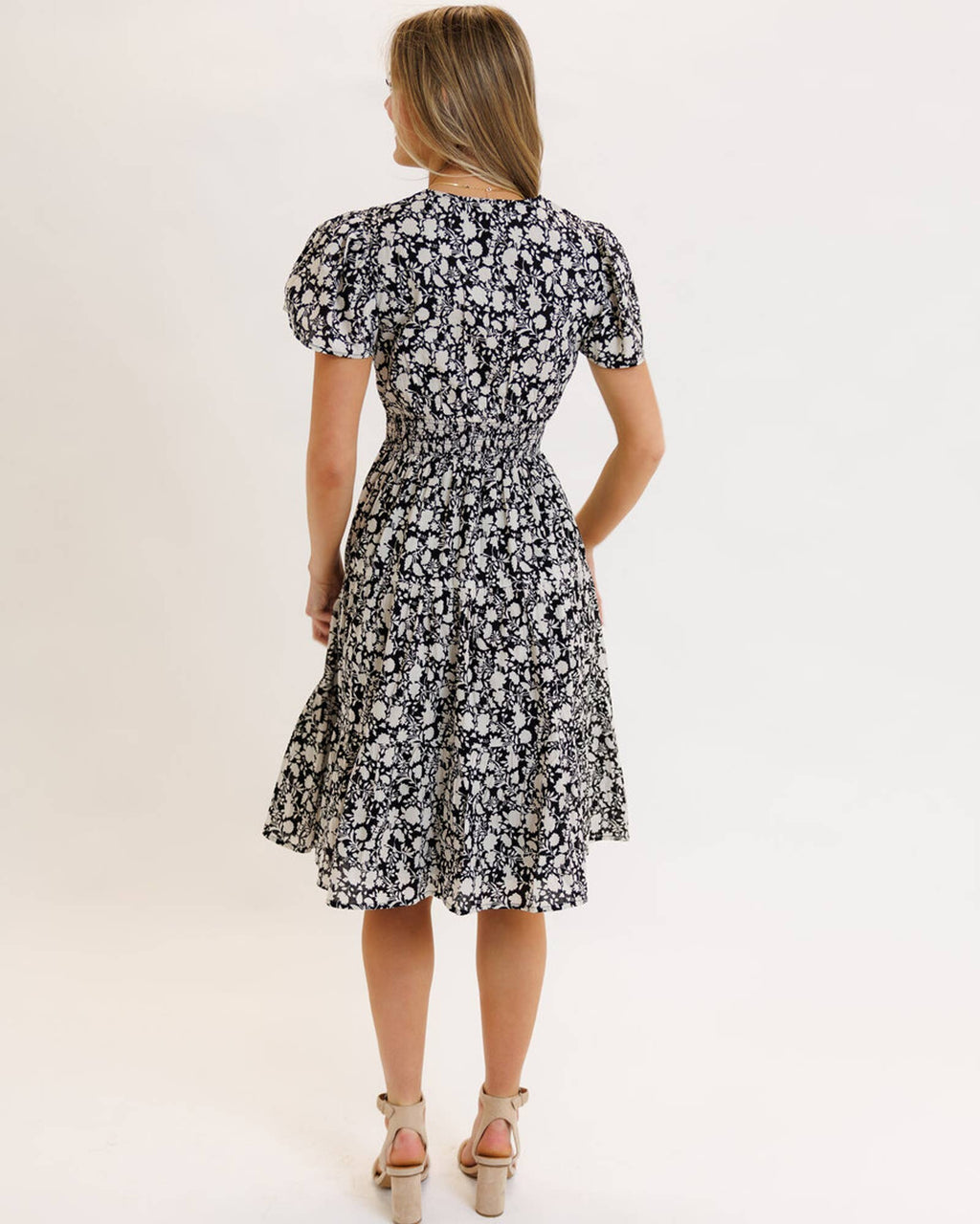 Felicity Floral Print Short Sleeve Tiered Skirt Midi Dress