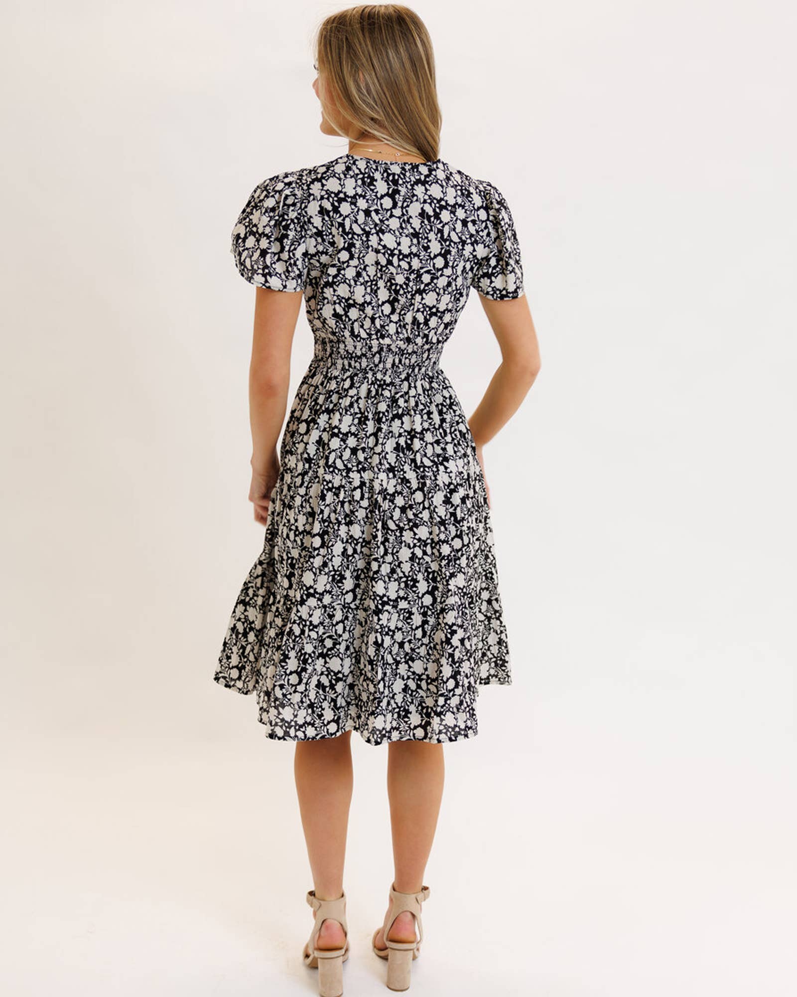 Felicity Floral Print Short Sleeve Tiered Skirt Midi Dress