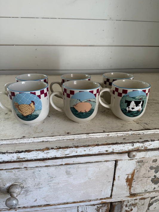 Folk Art Farm Animal Mugs - Sold Individually