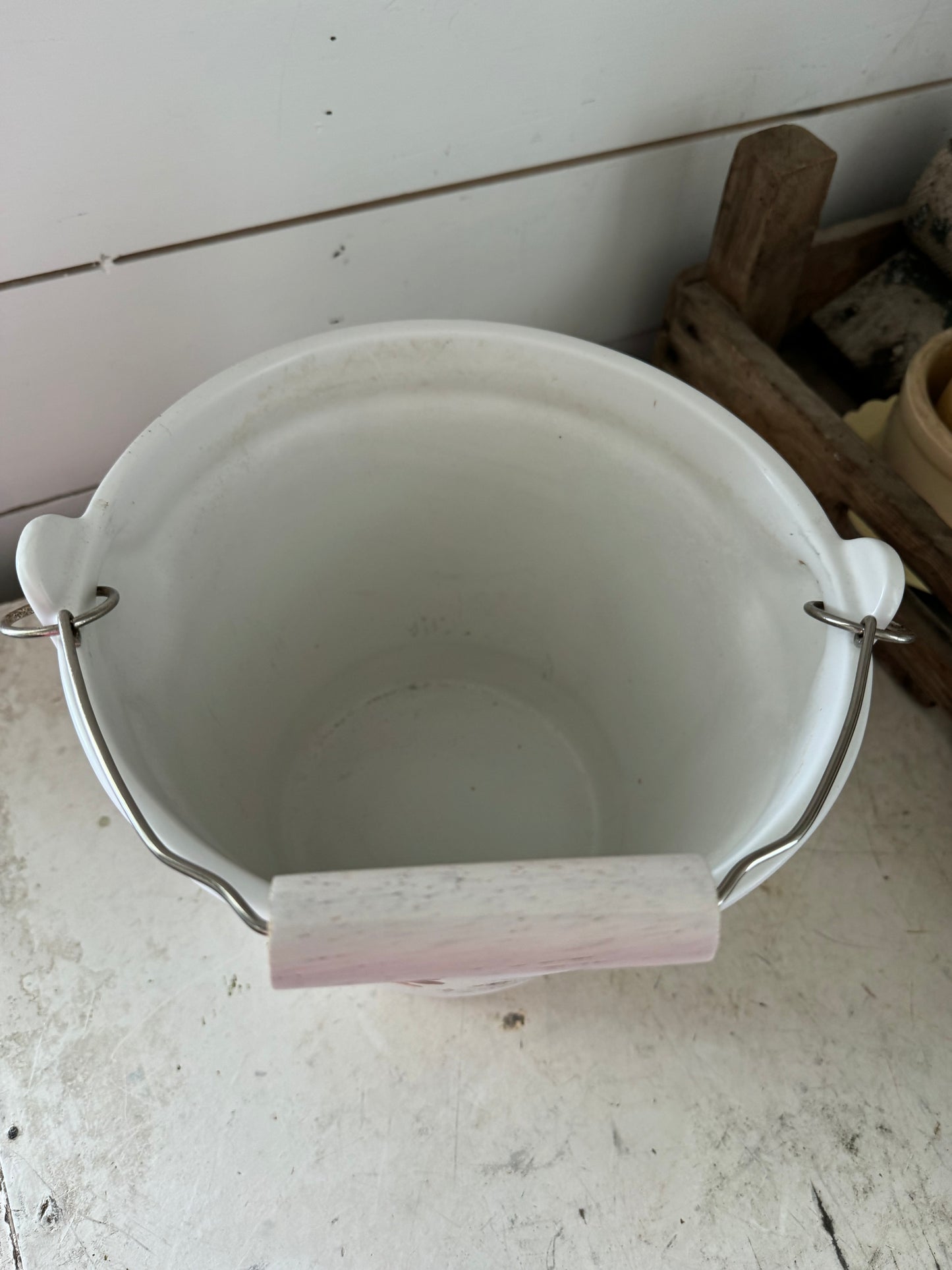 Floral White Ceramic Bucket