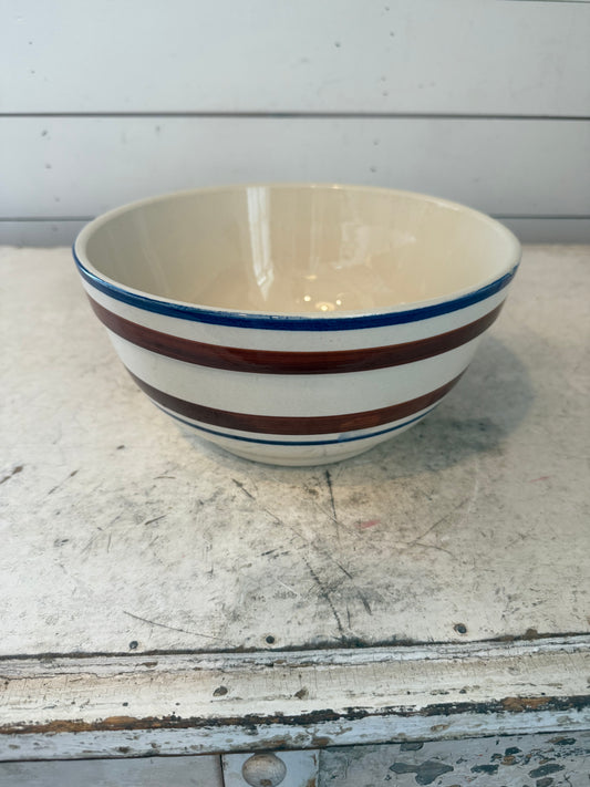 Vintage stoneware bowl has chips as is