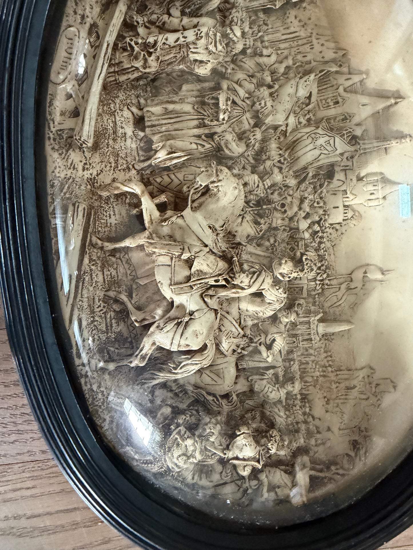 Rare Antique Oval Domed Glass French Plaster Relief Picture with Dome Glass - does have small piece of wood loose inside that I can’t get out