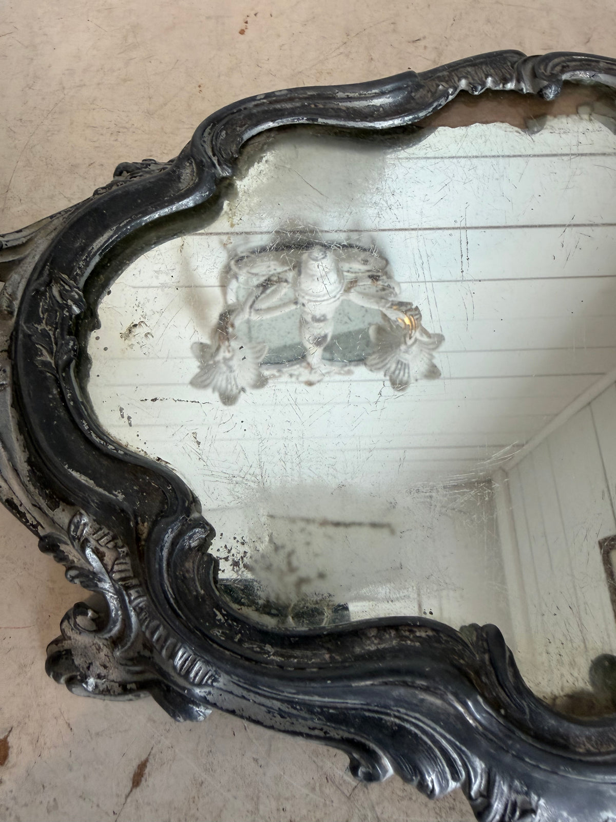 antique French jardiniere, decorative centerpiece or planter, with a mirrored stand