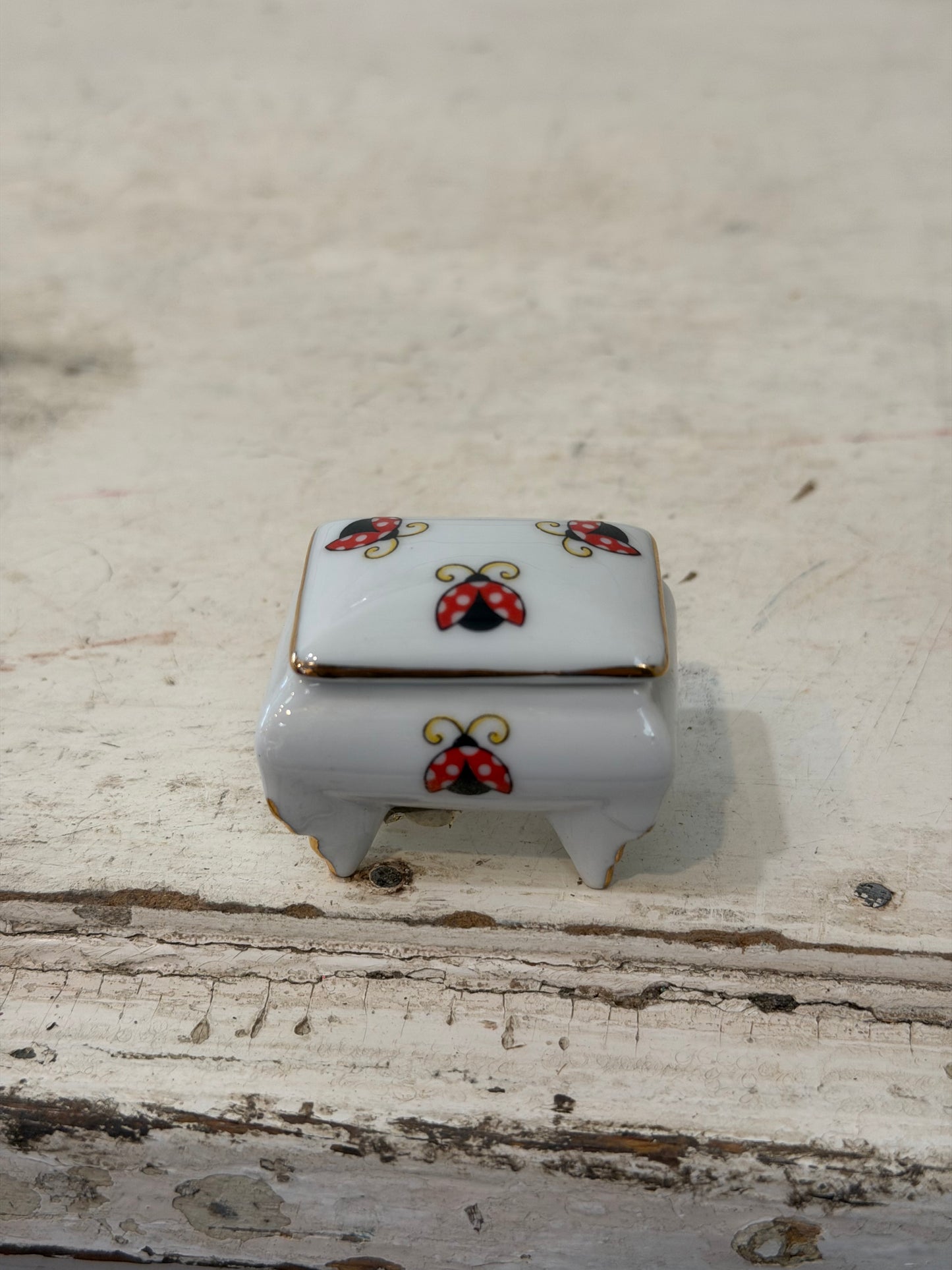 Crown West Fine Porcelain small trinket box with ladybugs