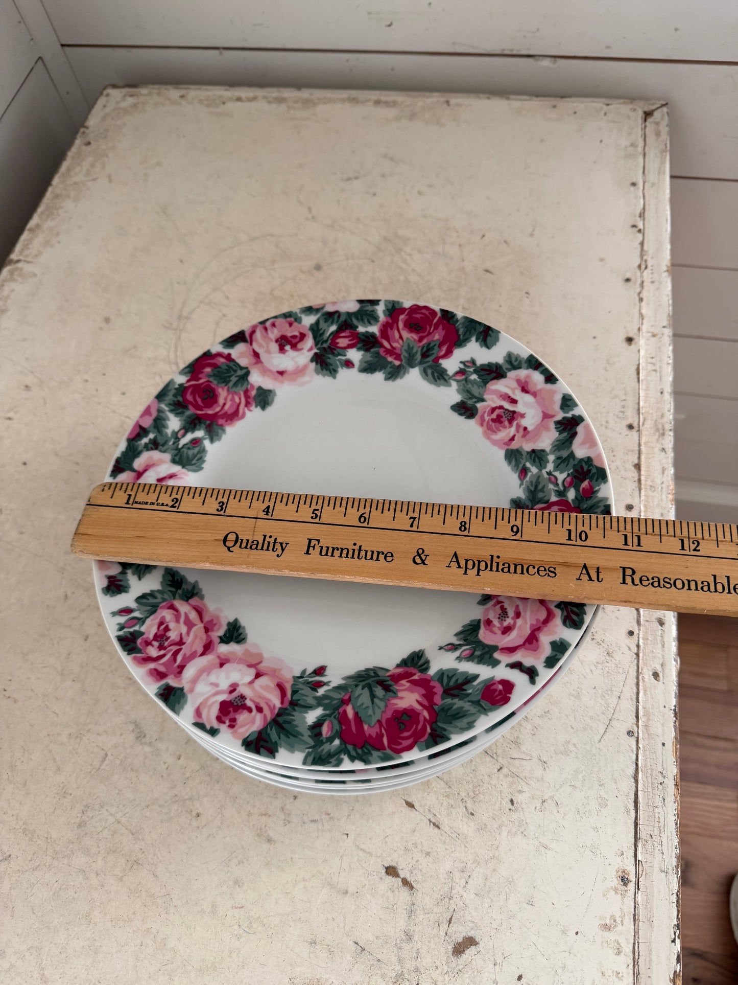 Gibson Designs Bouquet pattern, featuring a distinctive pink floral border with green leaves - Sold individually