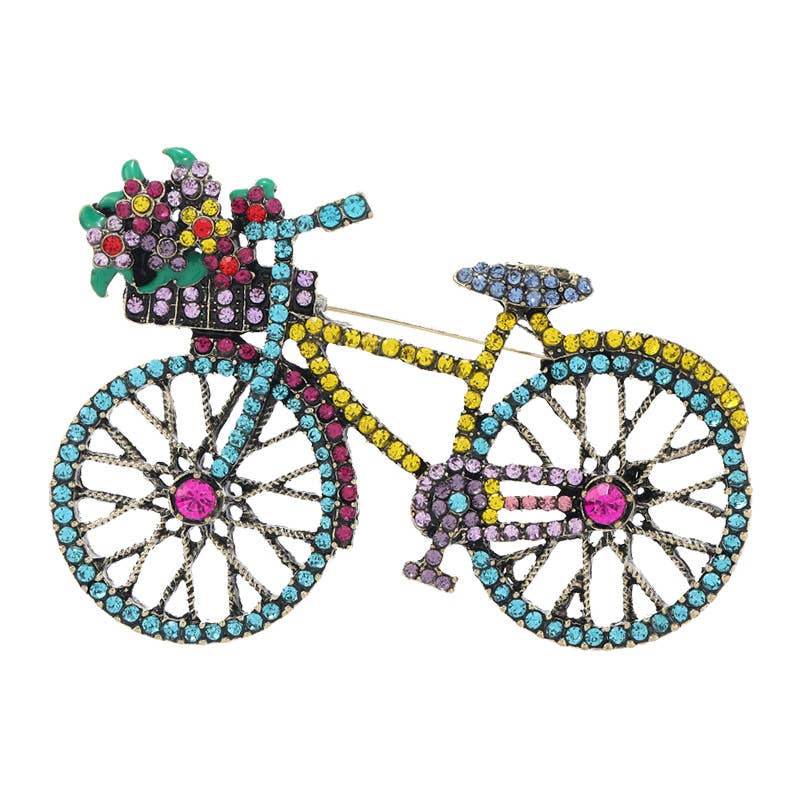 Colorful Rhinestone Flower Bicycle Brooch