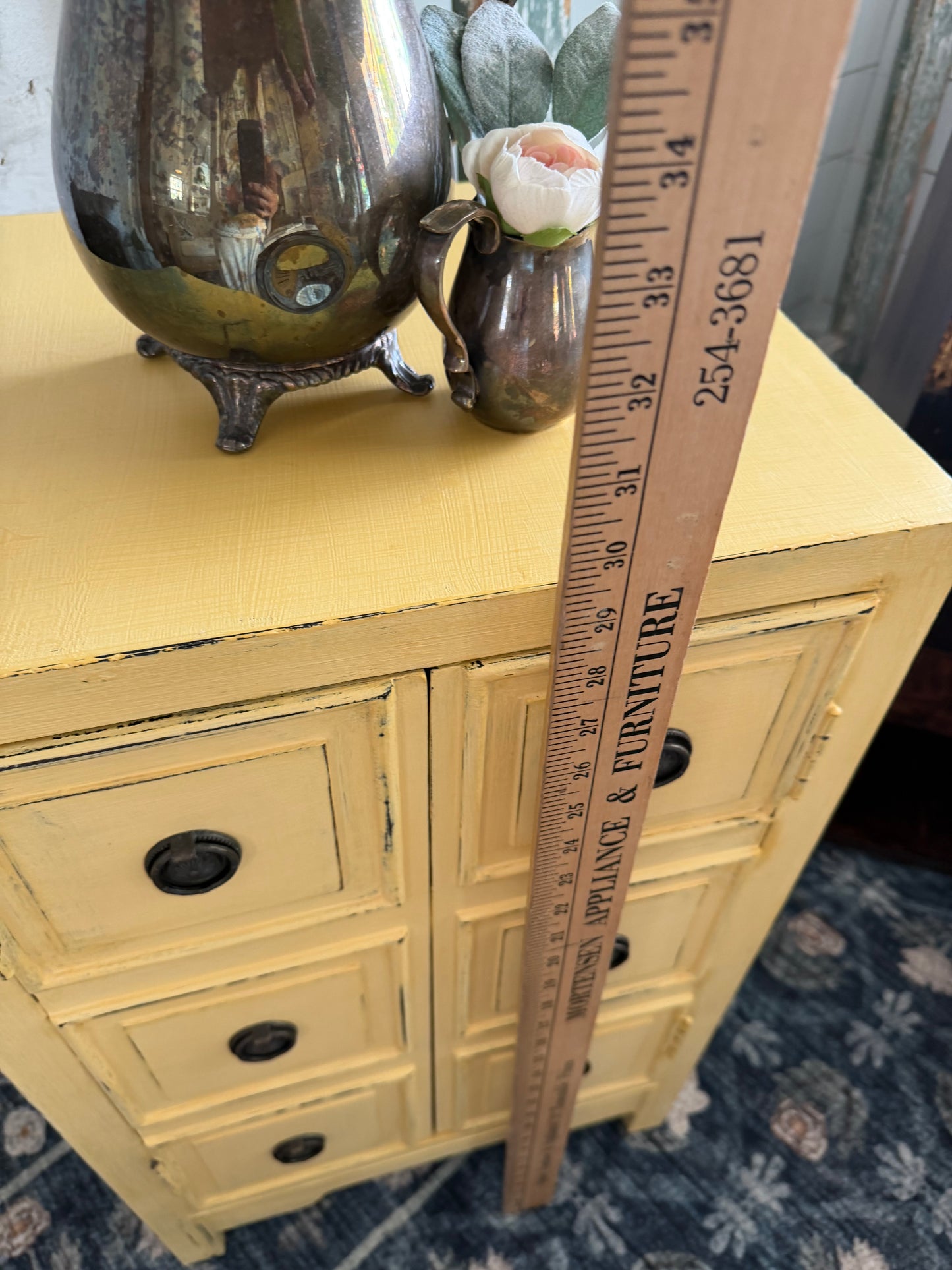 Shabby Hand Painted Butter Yellow Cabinet with shelf inside
