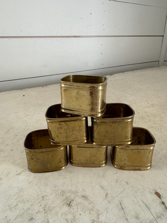 Vintage Brass Napkin Rings, Set of 6, Contemporary Square Brass Napkin Holders