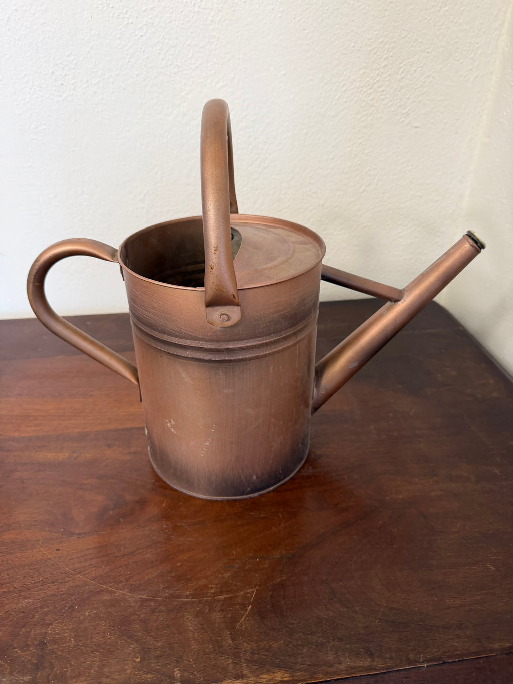Copper finish metal watering can