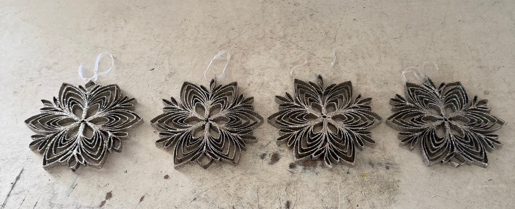 Set of metal glitter, snowflake ornaments