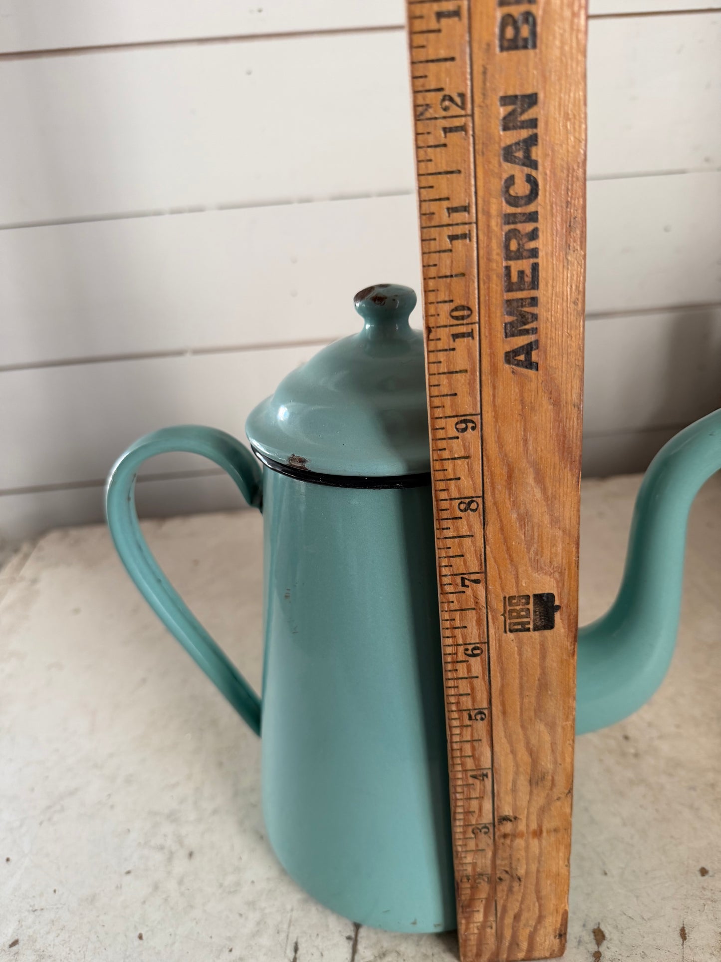 Antique French Enamel Coffee Pot Teal