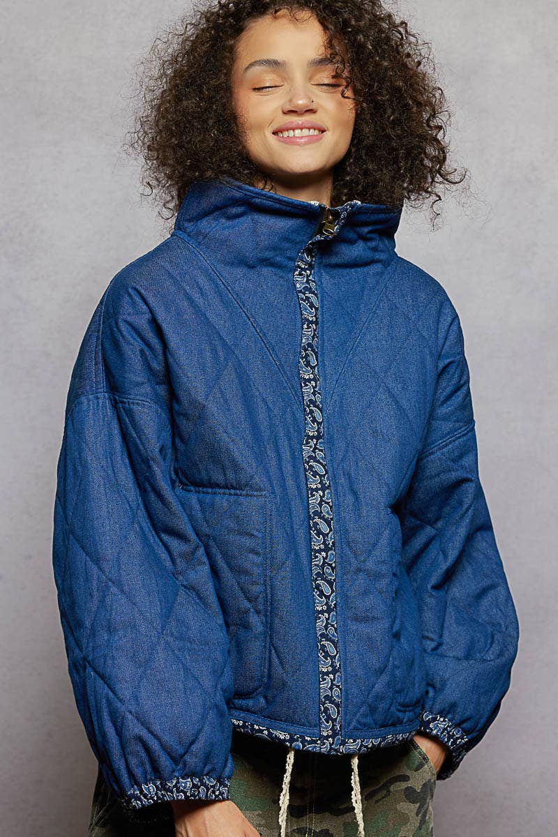 Paisley Pattern Lace Trim Reversible Padded Jacket